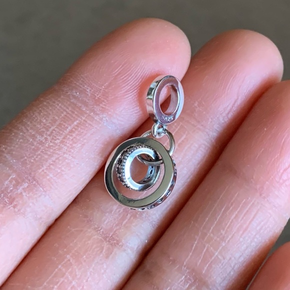 NWOT Intertwined Circles Dangle Charm, Pave Circle Hearts Sterling Silver 925 - Picture 4 of 10